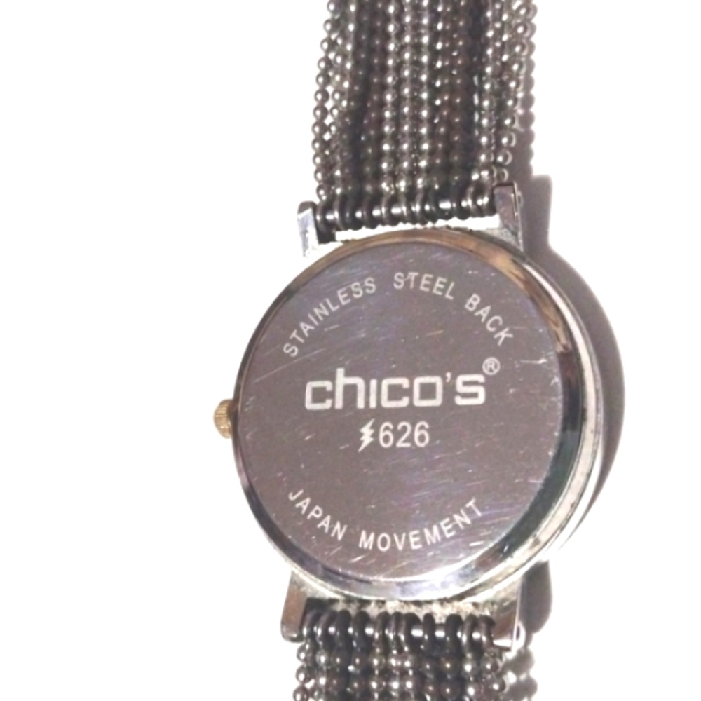 CHICO'S KERRIANNE ROUND FACE QUARTZ TINY BLACK AND SILVER BEADED BAND 7" WATCH - Picture 8 of 10